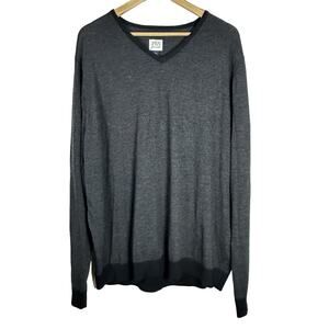 JWN John W Nordstrom Men Sweater 100% Merino Wool Black Long Sleeve V-Neck XXL